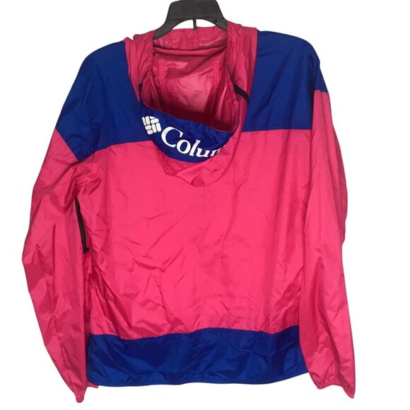 Columbia Jacket Mens XL Pink Blue Hooded Anorak Windbreaker Pullover KX0490 - Picture 2 of 14